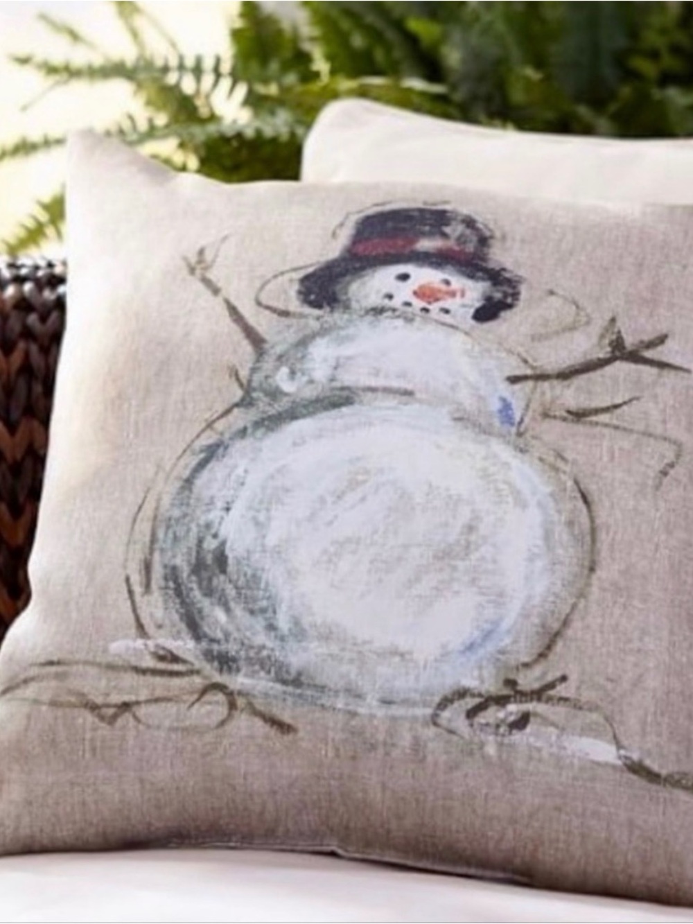 Pottery Barn Painted Blustery Snowman Pillow like New